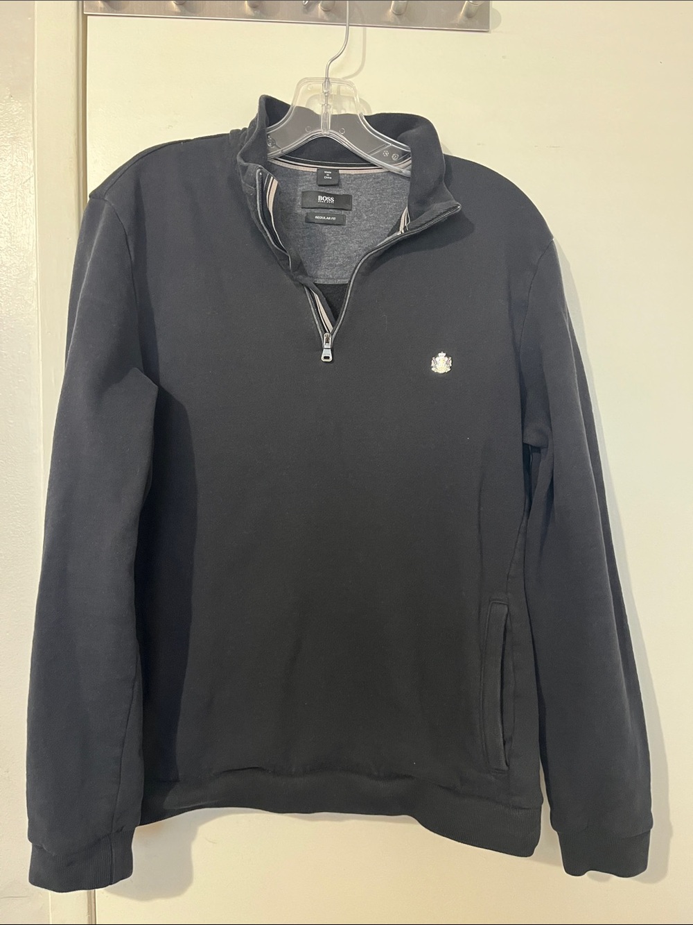 Boss Men's Black Zip-Neck Pullover Sweater